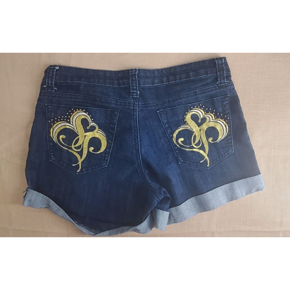 Southpole Shorts Women 9 Blue Denim Embroidered Y2K Vintage Hip Hop‎ 90s